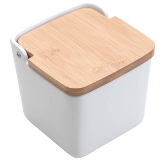 Saleiro de Mesa 13X13CM de Cerâmica com Tampa de Bambu Bianco